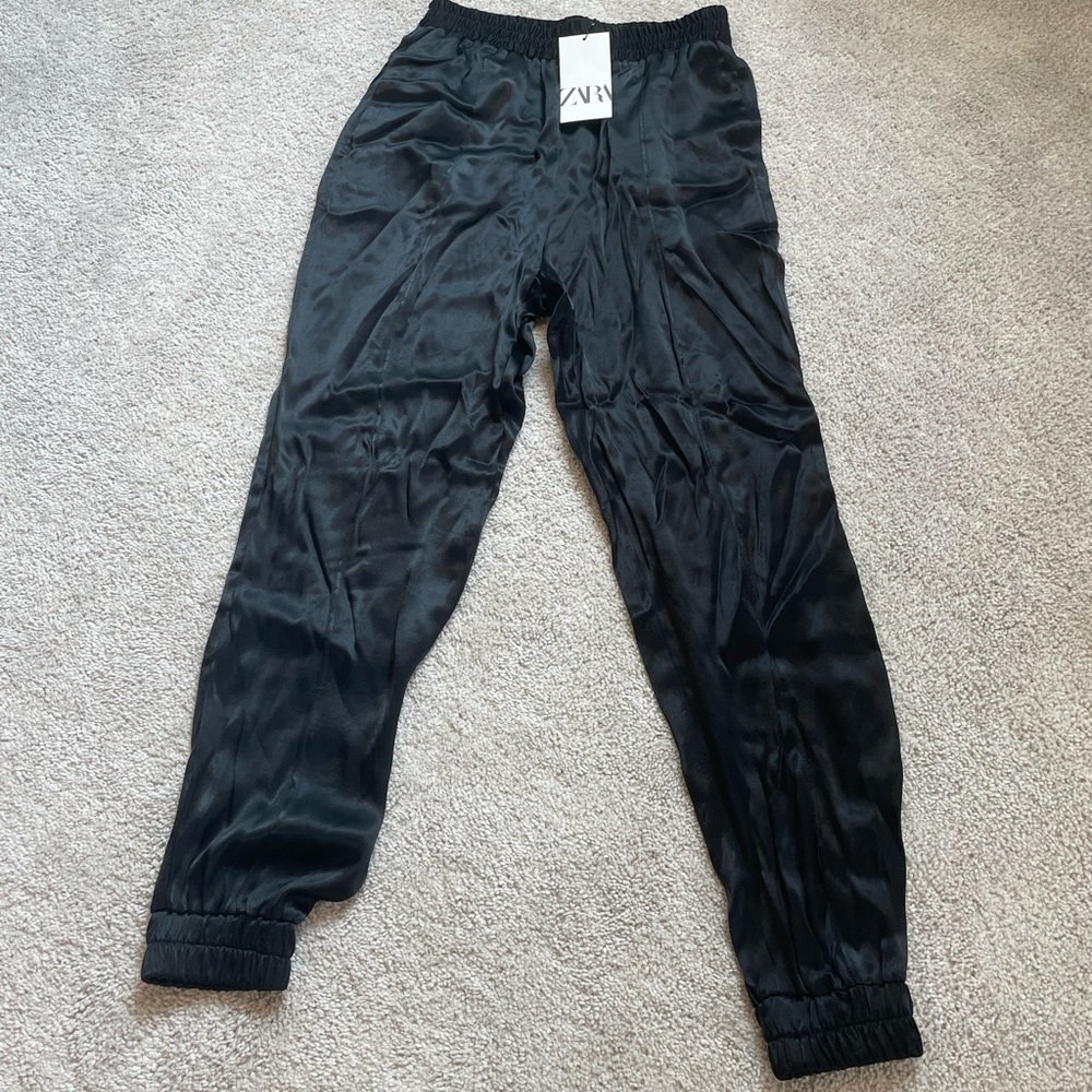 Zara Black Satin Jogger Pants